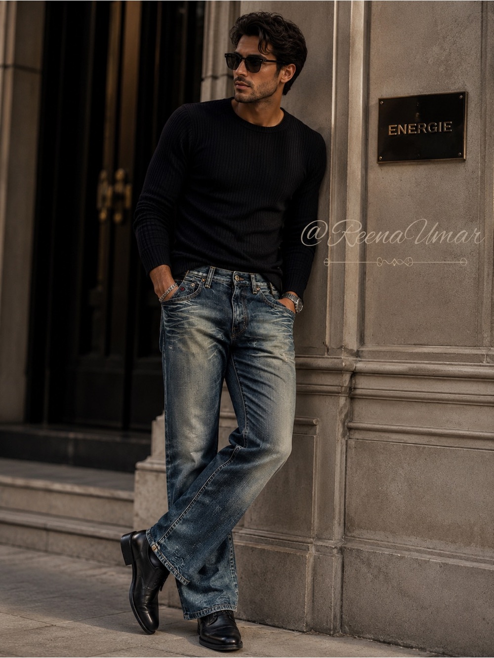 Vintage Energie Button-Up Distressed Denim Jeans